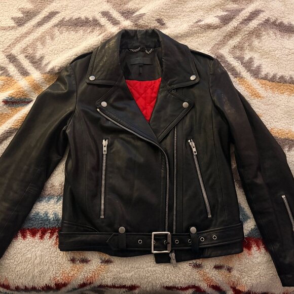 Rag & Bone Mackenzie Leather Biker Jacket Shearling Collar - Picture 2 of 13